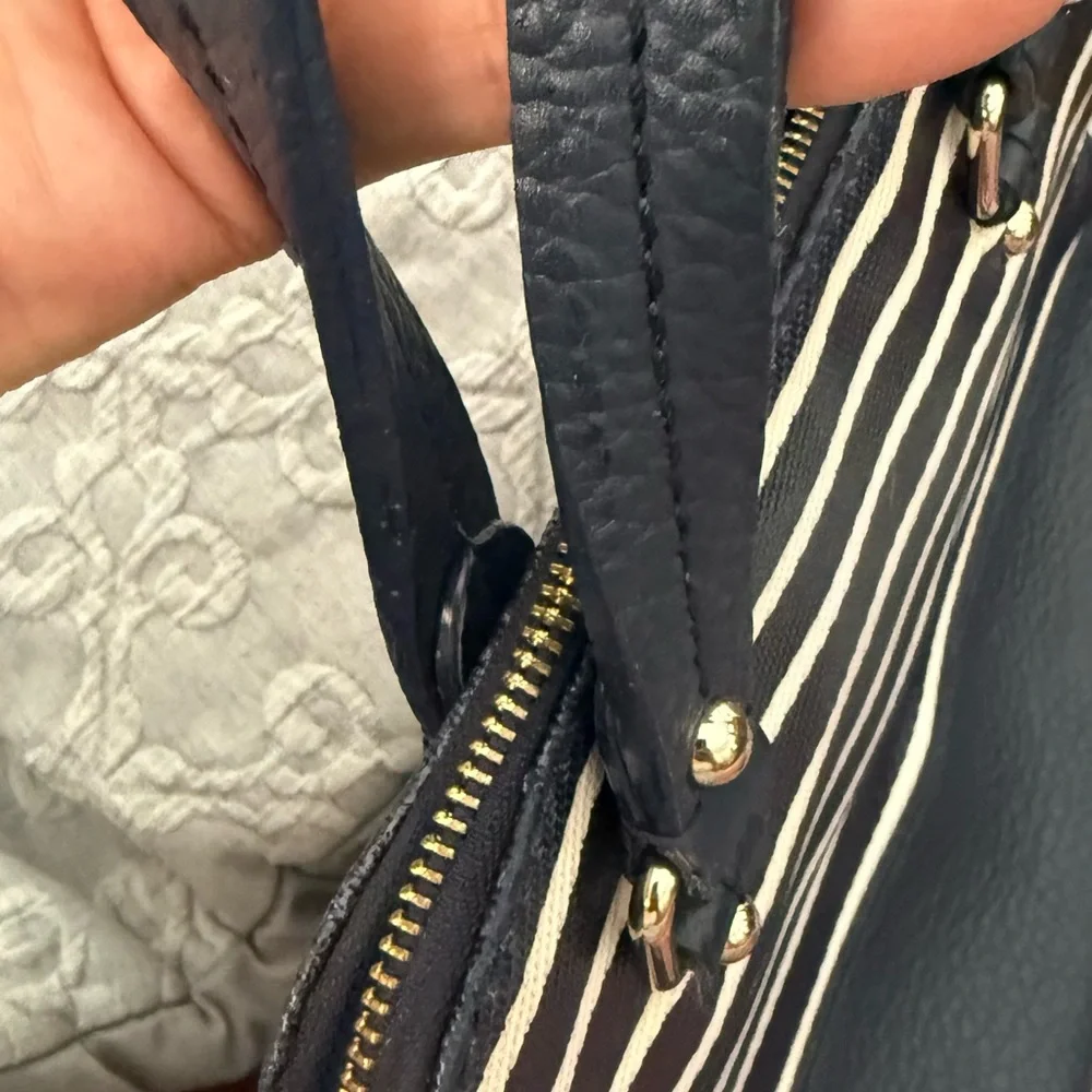 Kate Spade Navy and White Striped Royal Blue Satchel. Slight edge wear. - Picture 9 of 10